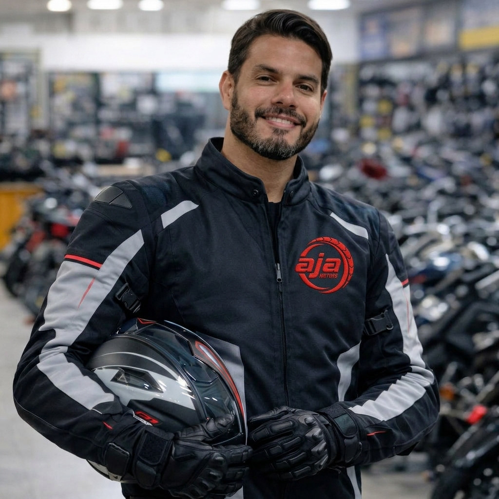 Abrahao Melo, fundador da AJA MOTORS, em uma loja de motocicletas
